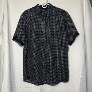 Vertical Sport Men's Black & White Print Button Up Shirt Size XXL Rolled Sleeves